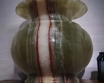 Handmade Onyx Stone Pot: Green Banded Planter, Home Decor