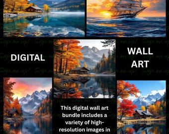 Mountain & Lake Landscape Print Set: Rustic Cabin Wall Art (Digital Download 24"x36")