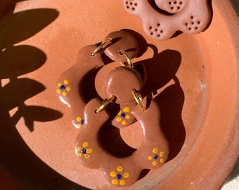 Flor de barro inspired polymer clay earrings/floral Mexican earrings/ Hand painted earring gifts