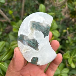 Moss Agate Moon | Moss Agate Carving Moss Agate Crystal | No. 2