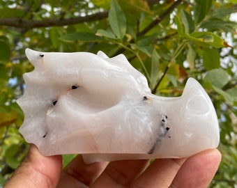 Tourmaline in Quartz Dragon Head Carving