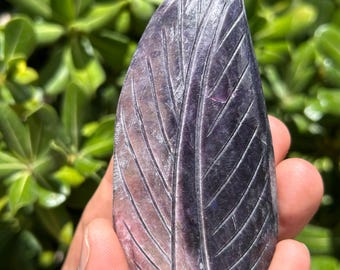 Gem Lepidolite Carving | Gem Lepidolite Crystal | Purple Mica Feather | Lepidolite Feather