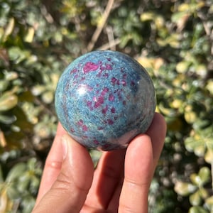 Ruby in Blue Kyanite Sphere , Ruby Kyanite Crystal, UV reactive crystals | 60mm Sphere| No. 1