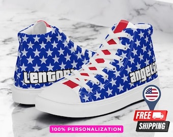 Zapatillas de lona personalizadas con la bandera de EE. UU. / Zapatillas patrióticas para mujer / Zapatos con estrellas y rayas del 4 de julio / Idea de regalo en rojo, blanco y azul