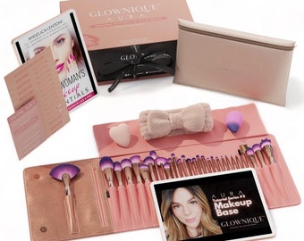 GLOWNIQUE AURA Professionelles Make-up Pinsel Set | 30 Vegane Pinsel für Gesicht, Augen & Hautpflege + E-Book und Video Anleitungen