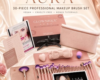 GLOWNIQUE AURA Professional Makeup Brush Set, 30 Piece Vegan Face Eye and Skincare Brush Kit
