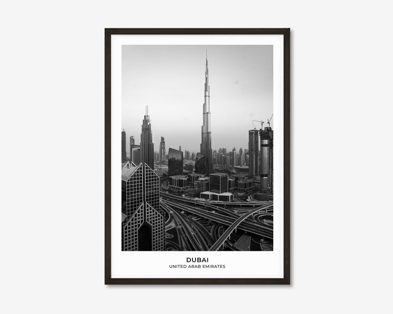 Dubaï Print Photo Noir et Blanc Dubaï Poster Dubaï Wall Art Burj