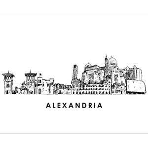 Alexandria Skyline Poster City Wall Art, minimalist poster, drawing, Egypt, landmarks