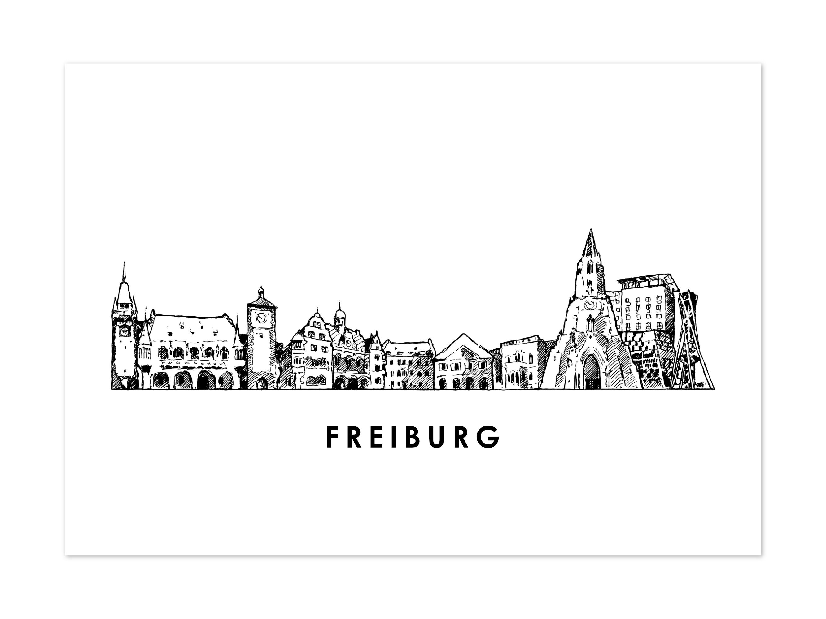 Freiburg Skyline Poster, - Art, Etsy Landmarks Poster, Minimalist Wall Drawing, Germany