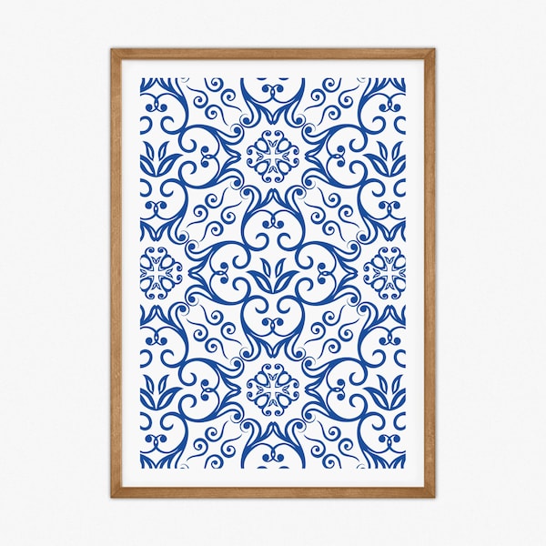 Azulejo Gravure de carreaux portugais, Affiche florale bleue, Carrelage marocain, Carreaux espagnols, Art mural bleu