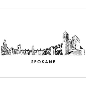 Spokane Skyline Poster City Wall Art, minimalist poster, drawing, american city, United States, landmarks