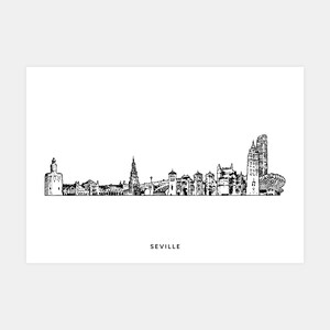 Impresión artística del cartel del horizonte de la ciudad de Sevilla, España