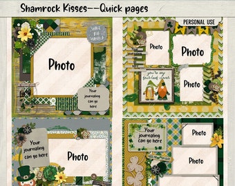 Shamrock Kisses Quick Pages-12x12 PNG pages, Digital Scrapbooking