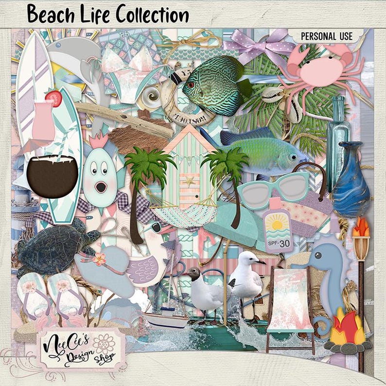 Beach Life Digital Scrapbook Bundle image 2