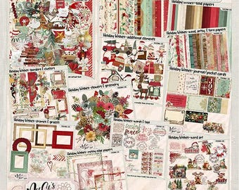 Holiday Wishes Collection--Digital Scrapbooking, 12 x 12 pages, PNG & JPEG format, Christmas, Holidays, 300 DPI, Handmade digital designs