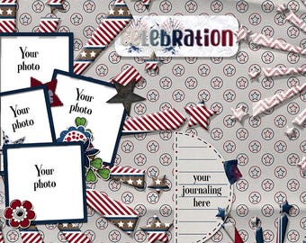Let Freedom Ring-Quick page, single pg. 2, instant download, PNG format, 12x12 scrapbook pg, 300 DPI, 4th of July, fireworks, patriotic