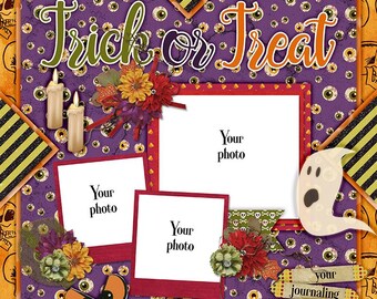A Night For Spook's-Quick page, single page 1, instant download, PNG format, 12x12 Scrapbook page, 300 DPI, Halloween, Trick or Treating