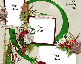 Christmas Tree Lane-Quick page, single pg. 2, instant download, PNG format, 12x12 scrapbook pg, 300 DPI, Christmas, trees, presents, holly
