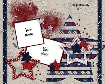 Let Freedom Ring-Quick page, single pg. 4, instant download, PNG format, 12x12 scrapbook pg, 300 DPI, 4th of July, fireworks, patriotic