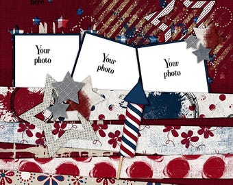 Let Freedom Ring-Quick page, single pg. 5, instant download, PNG format, 12x12 scrapbook pg, 300 DPI, 4th of July, fireworks, patriotic