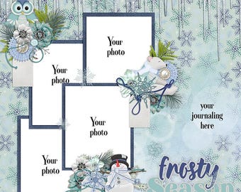 Feeling Frosty-Quick page, single pg. 1, instant download, PNG format, 12x12 scrapbook pg, 300 DPI, wintertime, snowmen, snow,