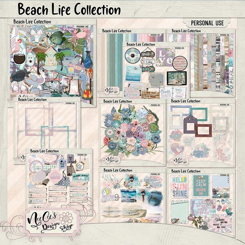 Beach Life Digital Scrapbook Bundle image 1