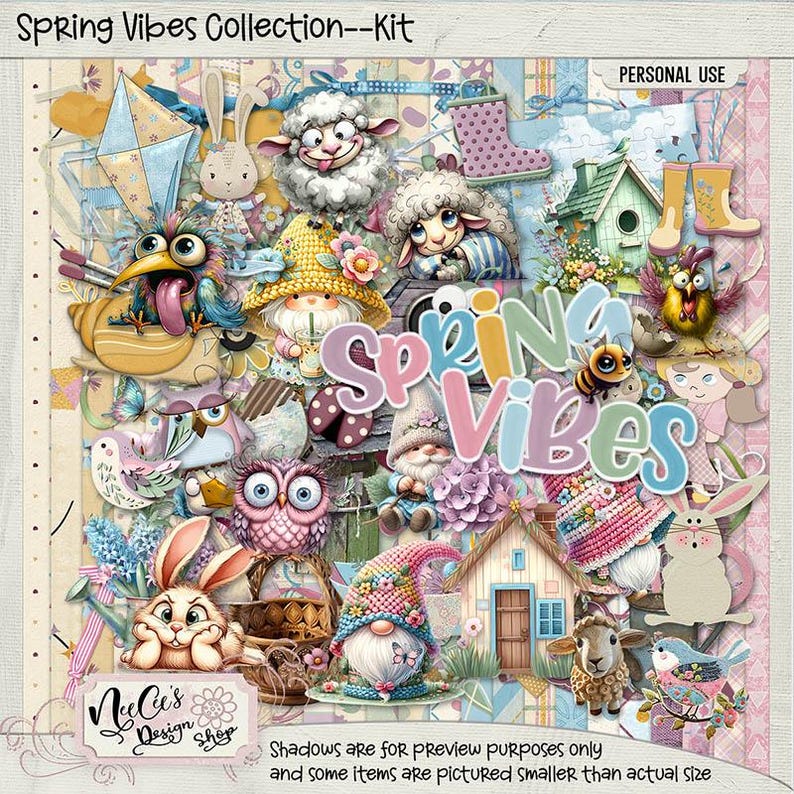 Spring Vipes Spring Vibes Collection-digital Scrapbooking, 12x12 Format, PNG & JPEG ...