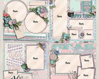 Beach Life Quick Pages-12x12 PNG pages, Digital Scrapbooking pages