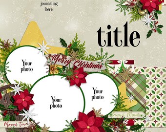 Christmas Tree Lane-Quick page, single pg. 3, instant download, PNG format, 12x12 scrapbook pg, 300 DPI, Christmas, trees, presents, holly