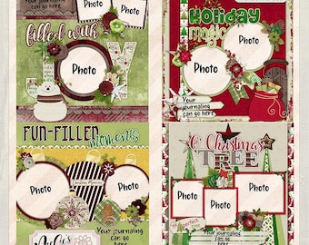 Christmas Tree Lane Quick Pages- 12x12 PNG pages, digital scrapbbooking instant download