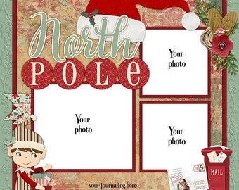 Holiday Wishes-Quick page, single pg. 1, instant download, PNG format, 12x12 scrapbook pg, 300 DPI, Christmas, elf, presents, santa, present
