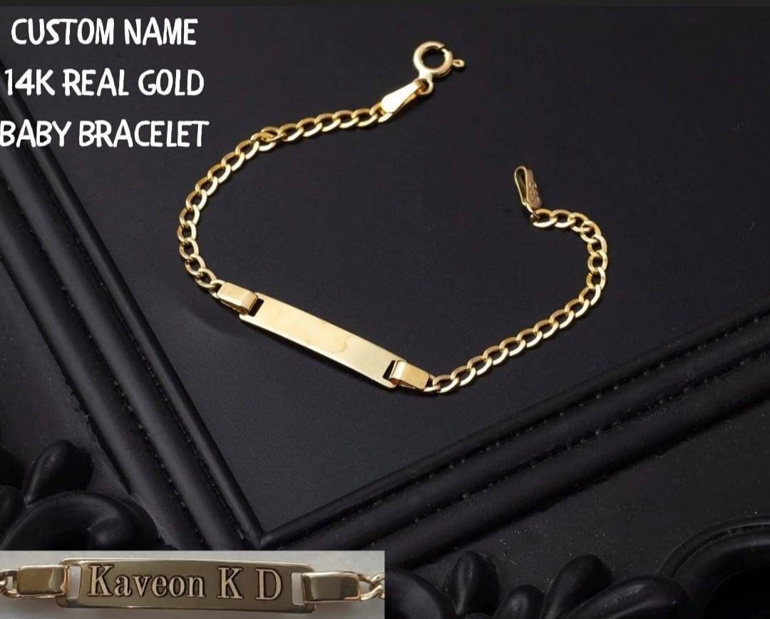 Personalized 14K Real Solid Gold Bracelet Baby Bracelet Name Etsy