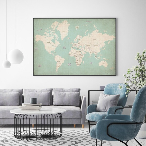 World Map Print Etsy UK