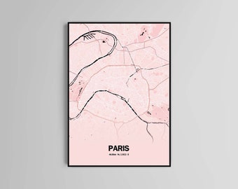 Paris map poster print home wall art decor modern pink poster