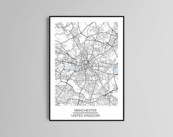 Manchester map poster print home wall art decor city wall map modern print