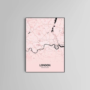 Mapa de Londres arte de pared imprime decoración del hogar ciudad de Londres en rosa gris blanco y negro multicolor
