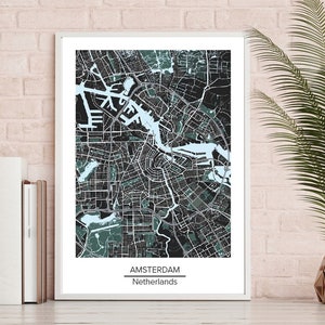 Carte moderne d'Amsterdam, décoration intérieure, art mural, bureau, école, idées cadeaux