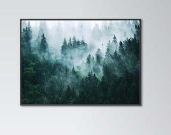 Foggy forest poster print home wall art decor nature landscape beautiful print