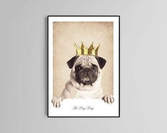 The pug king poster print home wall art decor animal dog poster