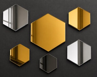 Mirror acrylic wall decor hexagons gold, silver, rose gold perspex wall art white anthracite black