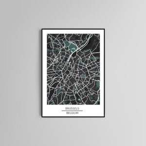 Brüsseler Stadtplan Posterdruck home Wand Kunst Dekor dunkle Brüssel Stadtplan moderne Karte