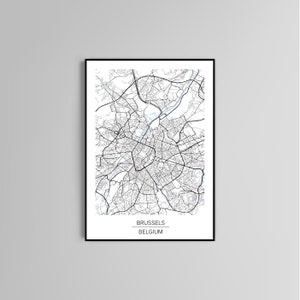 Brüssel Karte Poster print home Wand Kunst Dekor moderne einfache weiße Karte von Brüssel-Stadt