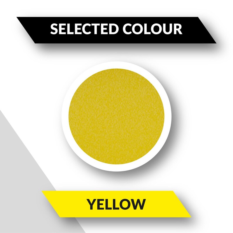 May include: A yellow circle with the word "YELLOW" underneath. The circle is surrounded by a white border and a shadow.