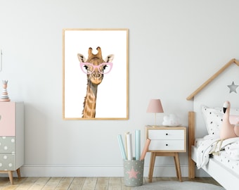 Animal print, giraffe print, pink glasses, nursery wall art , bedroom decorations, wall decor, home accessories, animal