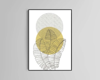 Abstract poster print banana leaf sun home decor poster wall art modern print abstract
