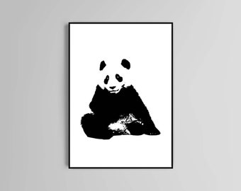 Panda poster print home wall art decor animal panda black and white modern design