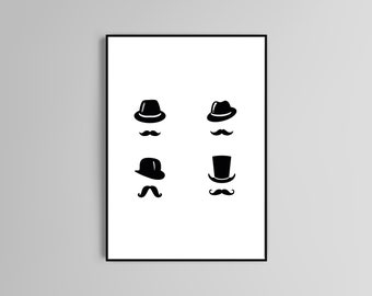 Moustaches poster print home wall art decor black on white elegant and minimal modern design