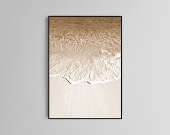 Poster print beach print  waves poster sepia home decor wall art