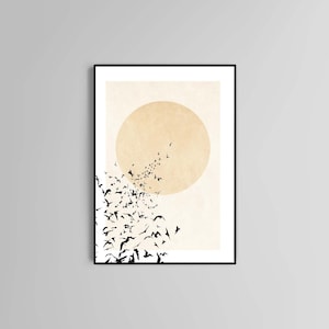 Diseño de formas de arte de pared de decoración del hogar con impresión de póster de pájaros abstractos