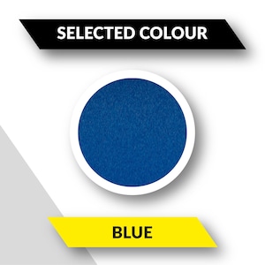 May include: A blue circle with the word "BLUE" underneath. The circle is surrounded by a white border.